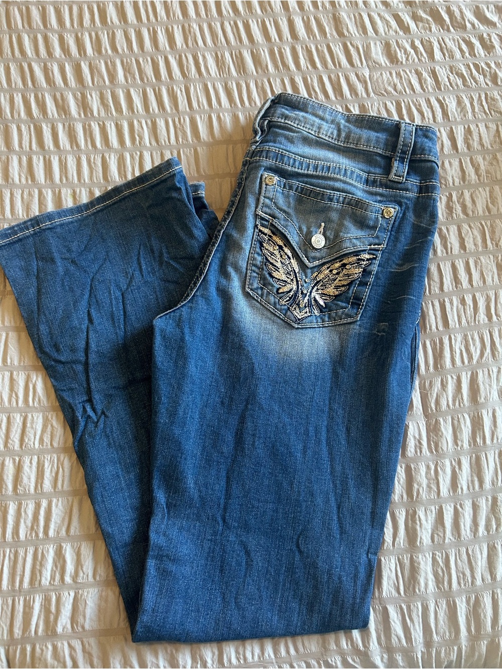 Women's Blue Embroidered Pocket Jeans